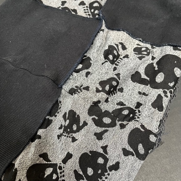 Upcycled Patchwork Infinity Scarf Black Skull Gray Fishnet Mens Goth Apocalypse - Picture 5 of 16